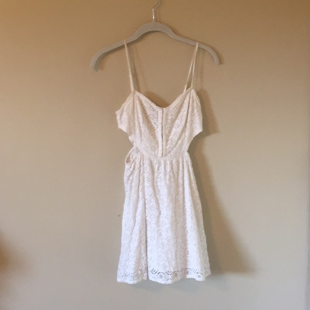 White lace cutout summer mini dress